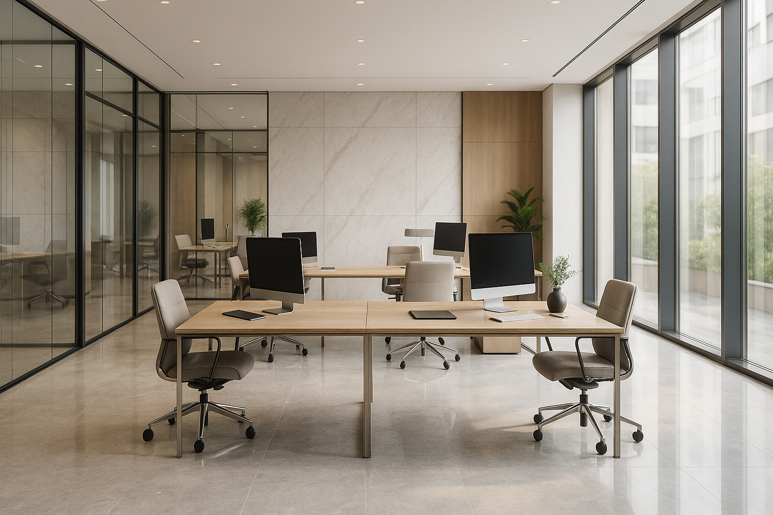 Exterior rendering of a modern commercial building