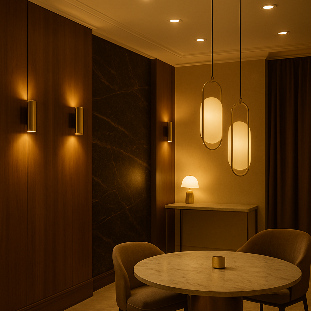 Layered lighting design in luxury interior