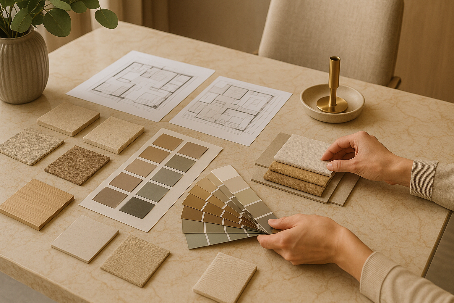 Designers collaborating over architectural plans